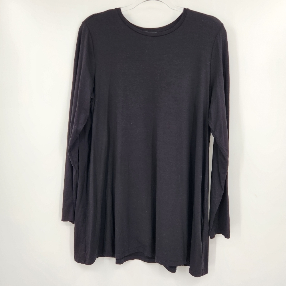 Eileen Fisher Long Sleeve Tunic Top Tee Womens Size Large Black Lagenlook Artsy